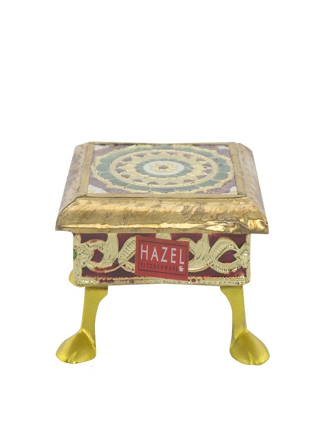 هايزل HAZEL Wood Meenakari Work Square Chowki Chaurang Paat لبوجا، 5 × 5 بوصة - Image 2